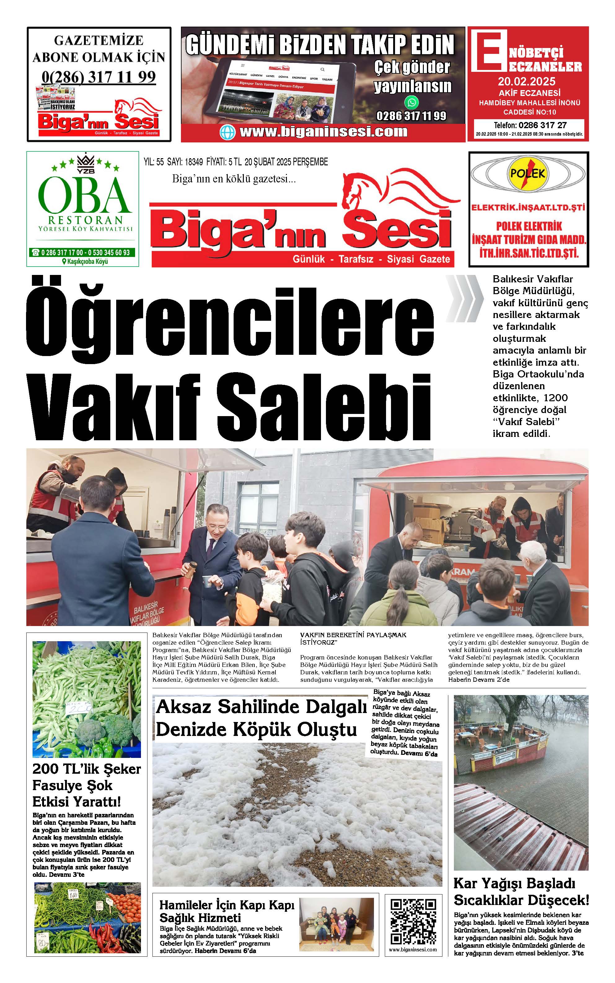 20 02 2025 Biga'nın Sesi Gazetesi Sayfa 1