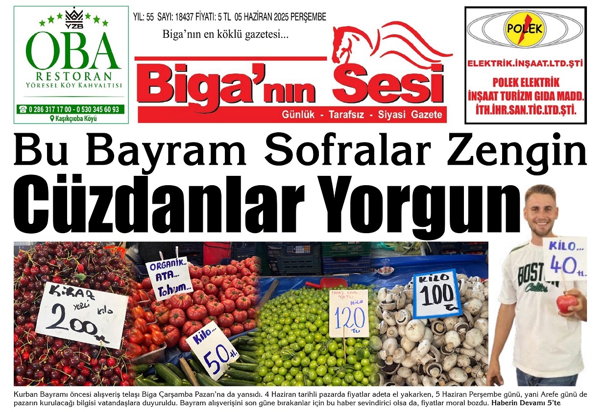 Çanakkale Biga'nın Sesi Gazetesi 5 Haziran 2025 Perşembe