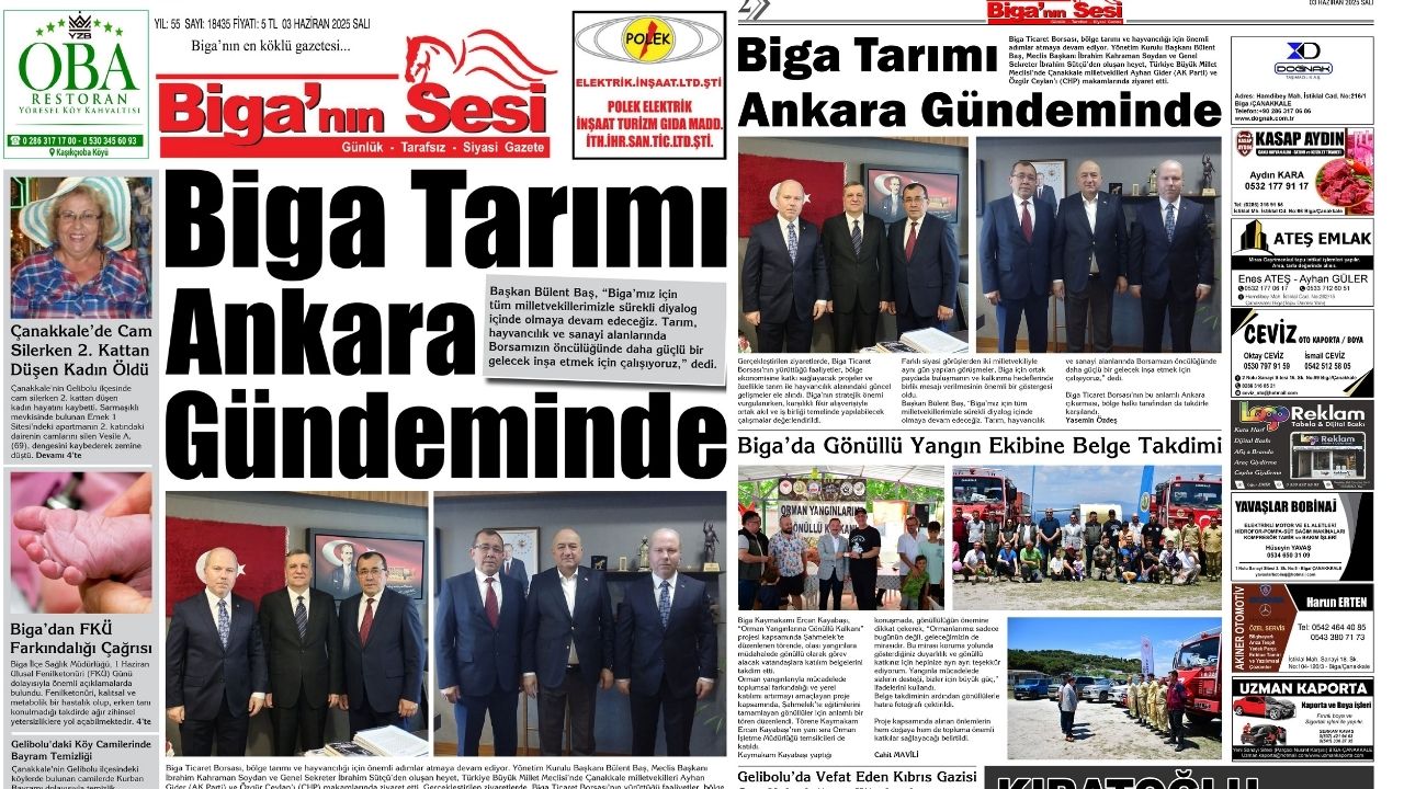 Çanakkale Biga'nın Sesi Gazetesi 3 Haziran 2025 Salı