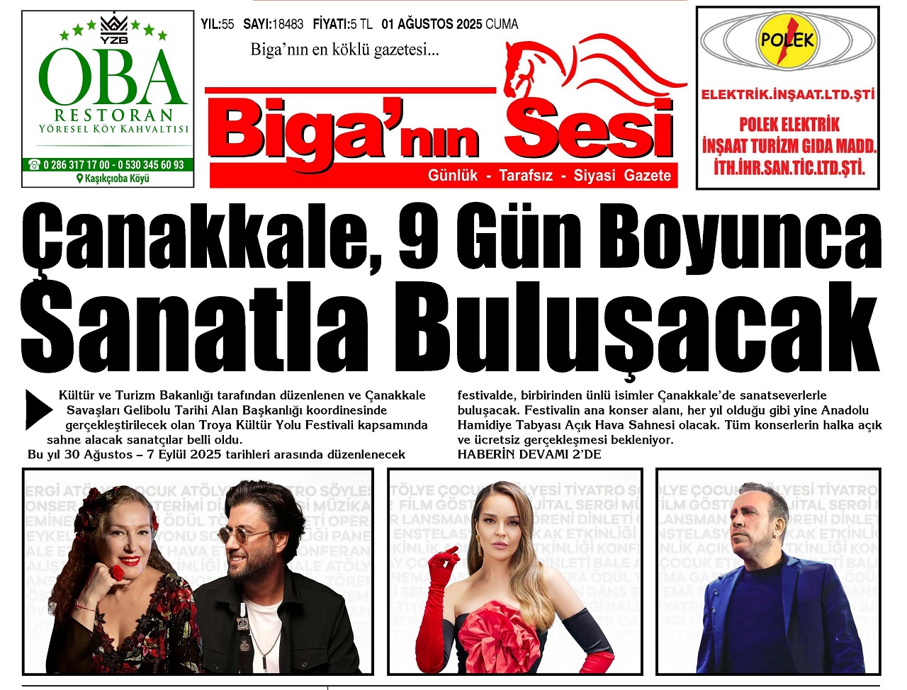 Çanakkale Biga'nın Sesi Gazetesi 1 Ağustos 2025 Cuma