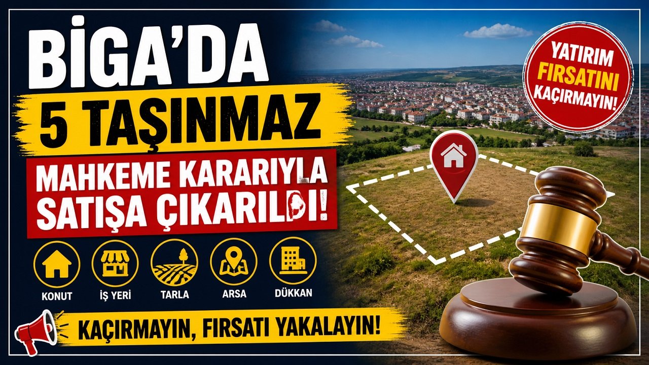 Biga’da 5 Taşınmaz Mahkeme Kararıyla Satışa Çıkarıldı