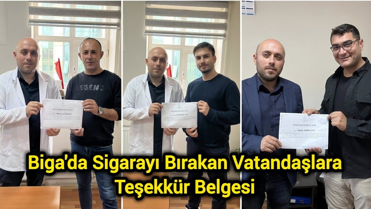 Biga'da Sigarayı Bırakan Vatandaşlara Teşekkür Belgesi