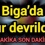 Biga’da tır devrildi