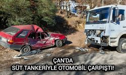 Çanakkale Çan'da süt tankeriyle otomobil çarpıştı!