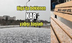 Biga’da beklenen kar yağışı başladı (VİDEO)