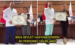 Biga Devlet Hastanesi'nden iki personel uğurlandı