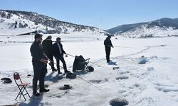 Buz tutan baraj gölü balık tutkunlarını buluşturdu