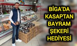 Biga’da kasaptan bayram şekeri hediyesi