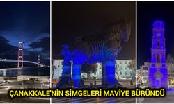 Çanakkale'nin simgeleri maviye büründü