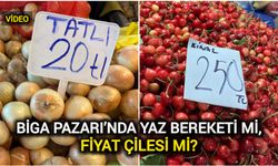 Biga Çarşamba pazarında yeşillikler ucuzladı, meyveler uçuşa geçti!