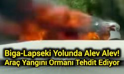 Biga-Lapseki Yolunda Alev Alev! Araç Yangını Ormanı Tehdit Ediyor