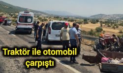 Traktör ile otomobil çarpıştı