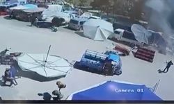 Pazar Şemsiyesi hamile kadının üzerine düştü (Video)