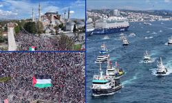 Gazze'ye giden Uluslararası Özgürlük Filosu'na destek yürüyüşü