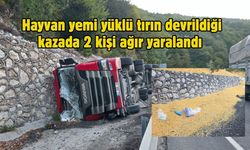 Hayvan yemi yüklü tırın devrildiği kazada 2 kişi ağır yaralandı