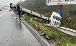 Kuzey Marmara Otoyolu'nda şarampole devrilen tırın sürücüsü yaralandı