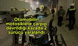 Otomobilin motosiklete çarpıp devrildiği kazada 2 sürücü yaralandı