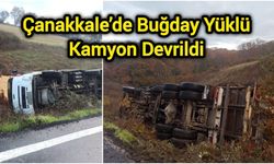 Çanakkale'de Buğday Taşıyan Kamyon Devrildi