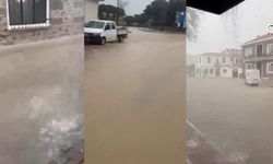 Bozcaada'da sokaklar su altında kaldı (Video)
