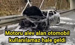 Motoru alev alan otomobil kullanılamaz hale geldi