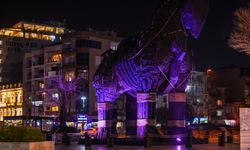 Çanakkale'deki Truva Atı Kanser Günü için mor renkle aydınlatıldı