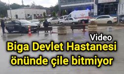Biga Devlet Hastanesi önünde çile bitmiyor