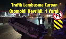 Trafik Lambasına Çarpan Otomobil Devrildi: 1 Yaralı