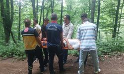 Ormanlık alanda kayaların üzerine düşen motosiklet sürücüsü yaralandı