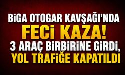 Biga Otogar Kavşağı’nda feci kaza! 3 araç birbirine girdi, yol trafiğe kapatıldı