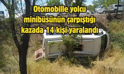 Otomobille yolcu minibüsünün çarpıştığı kazada 14 kişi yaralandı