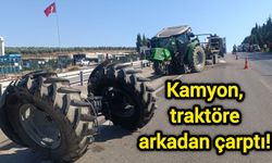 Kamyon, traktöre arkadan çarptı!