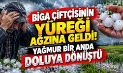 Biga çiftçisinin yüreği ağzına geldi! Yağmur bir anda doluya dönüştü