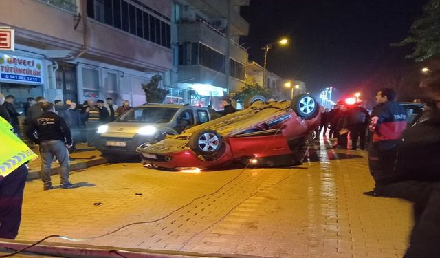 Çan’da kontrolden çıkan otomobil takla attı