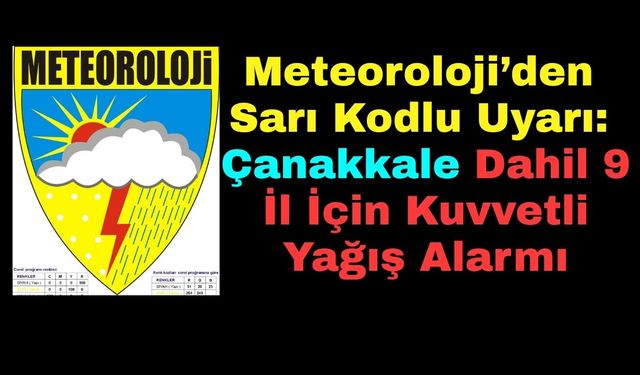 Meteoroloji’den Sarı Kodlu Uyarı: Çanakkale Dahil 9 İl İçin Kuvvetli Yağış Alarmı