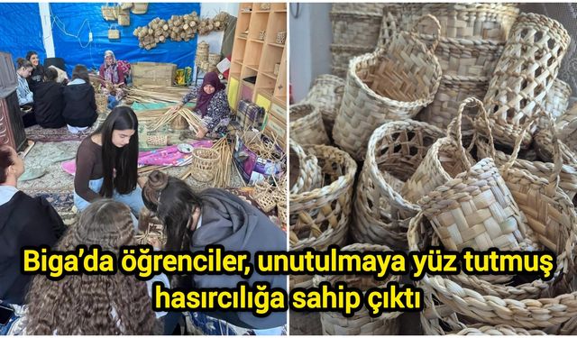 Biga’da öğrenciler, unutulmaya yüz tutmuş hasırcılığa sahip çıktı