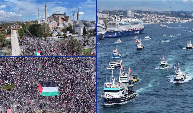 Gazze'ye giden Uluslararası Özgürlük Filosu'na destek yürüyüşü