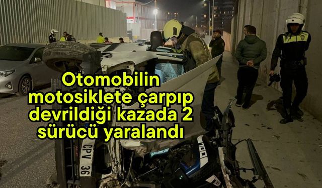 Otomobilin motosiklete çarpıp devrildiği kazada 2 sürücü yaralandı