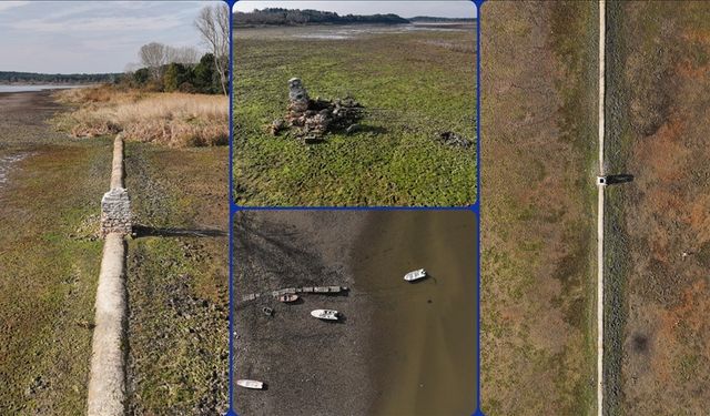 Göldeki su seviyesinin düşmesiyle tarihi yapıların kalıntıları ortaya çıktı