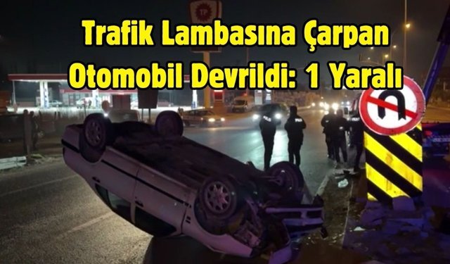 Trafik Lambasına Çarpan Otomobil Devrildi: 1 Yaralı