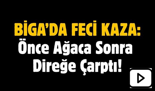 Biga’da feci kaza! Önce ağaca sonra direğe çarptı!