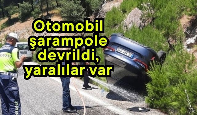 Otomobil şarampole devrildi, yaralılar var