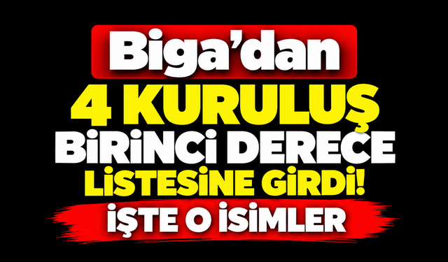 Biga’dan 4 kuruluş birinci derece listesine girdi! İşte o isimler