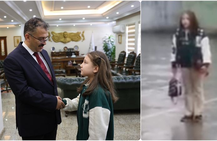 Yağmur altında istiklal marşı okuyan öğrenci ödüllendirildi