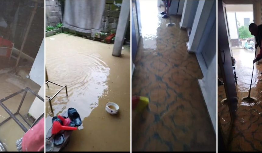 Biga’da  şiddetli yağmurdan evlere su bastı