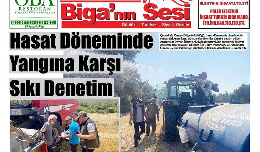 Çanakkale Biga'nın Sesi Gazetesi 23 Haziran 2025 Pazartesi