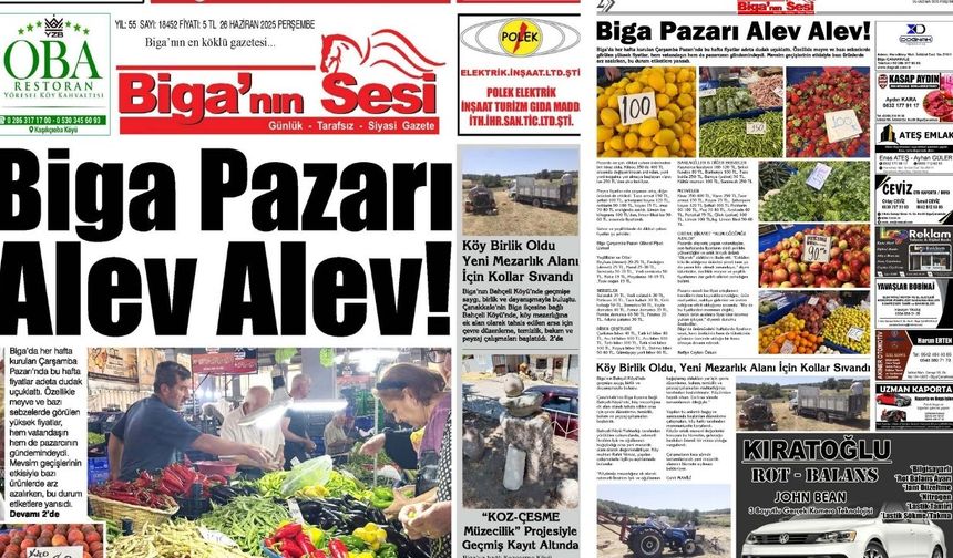 Çanakkale Biga'nın Sesi Gazetesi 26 Haziran 2025 Perşembe