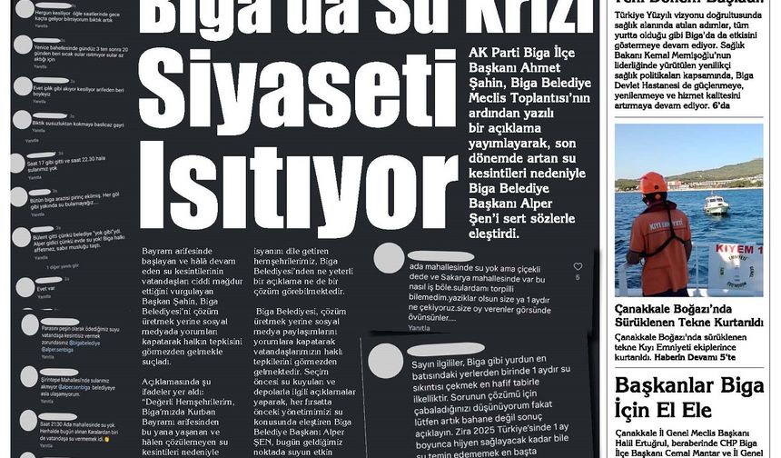 Çanakkale Biga'nın Sesi Gazetesi 5 Temmuz 2025 Cumartesi