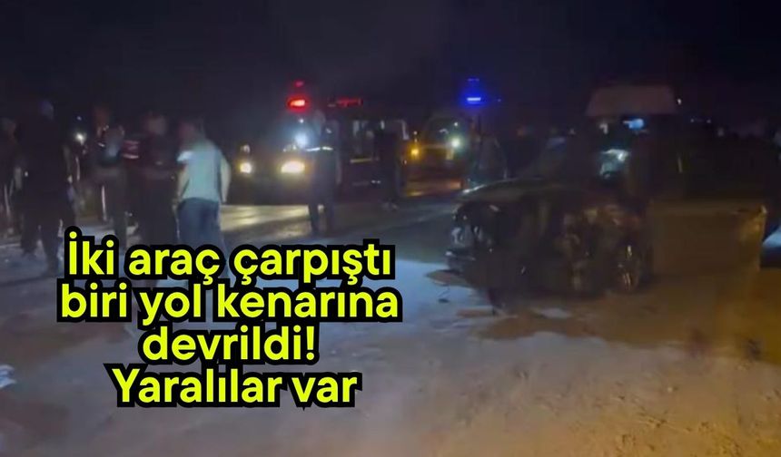 İki araç çarpıştı, biri yol kenarına devrildi! Yaralılar var (Video)