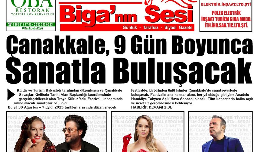 Çanakkale Biga'nın Sesi Gazetesi 1 Ağustos 2025 Cuma