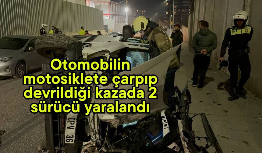 Otomobilin motosiklete çarpıp devrildiği kazada 2 sürücü yaralandı
